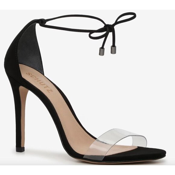Schutz Black Josseana Transparent Ankle Strap Heel Sandals Size 8.5 - Picture 1 of 9